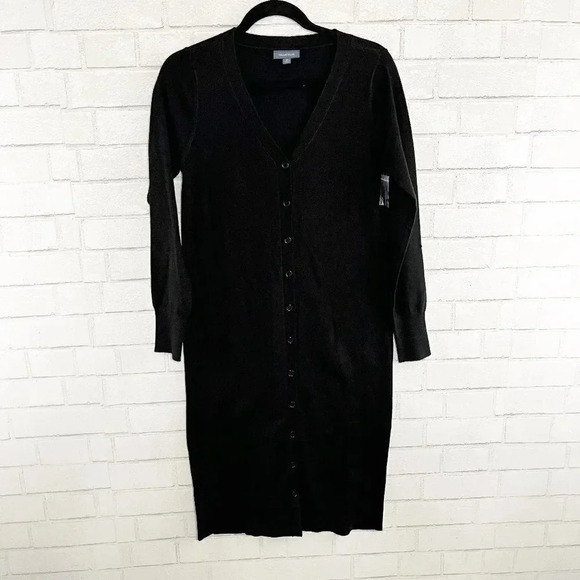Modcloth Black Long Sleeve Button Front Long Dress/Cardigan Women's Size Medium - Picture 1 of 5